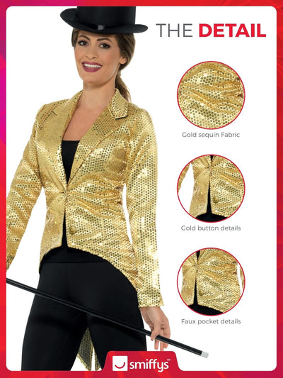 Smiffy's Damen Pailletten Frack Jacke S Gold, S Gold