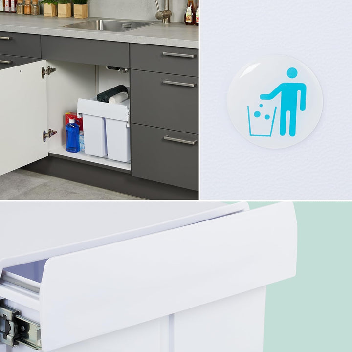 Relaxdays Einbaumülleimer, 2 Fächer, 2 x 8l, HBT: 35,5 x 25 x 47 cm, ausziehbar, Mülltrennsystem für