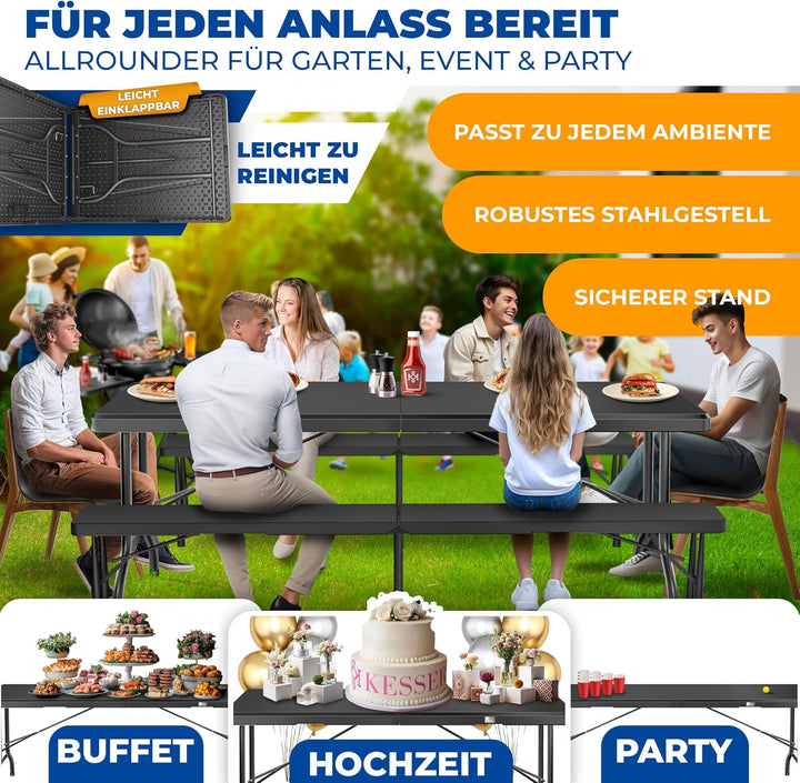 KESSER® Buffettisch Tisch klappbar Kunststoff 220x68 cm Campingtisch Partytisch Klapptisch Gartentis