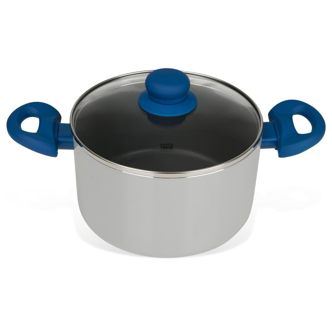 Tasty Antihaft-Kochtopf mit Glasdeckel und Öldosiersystem, 20cm, 3500ml – Gepresstes Aluminium, für