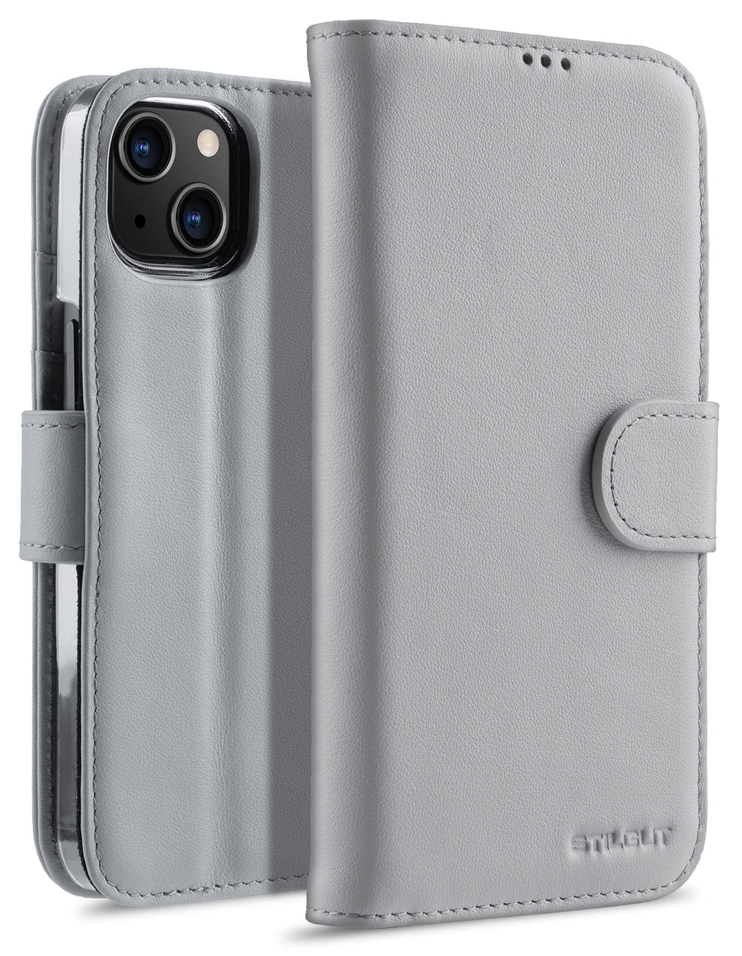 STILGUT Talis kompatibel mit iPhone 13 Mini (5.4“) Hülle mit Kartenfach aus Leder, Flip Cover, Walle
