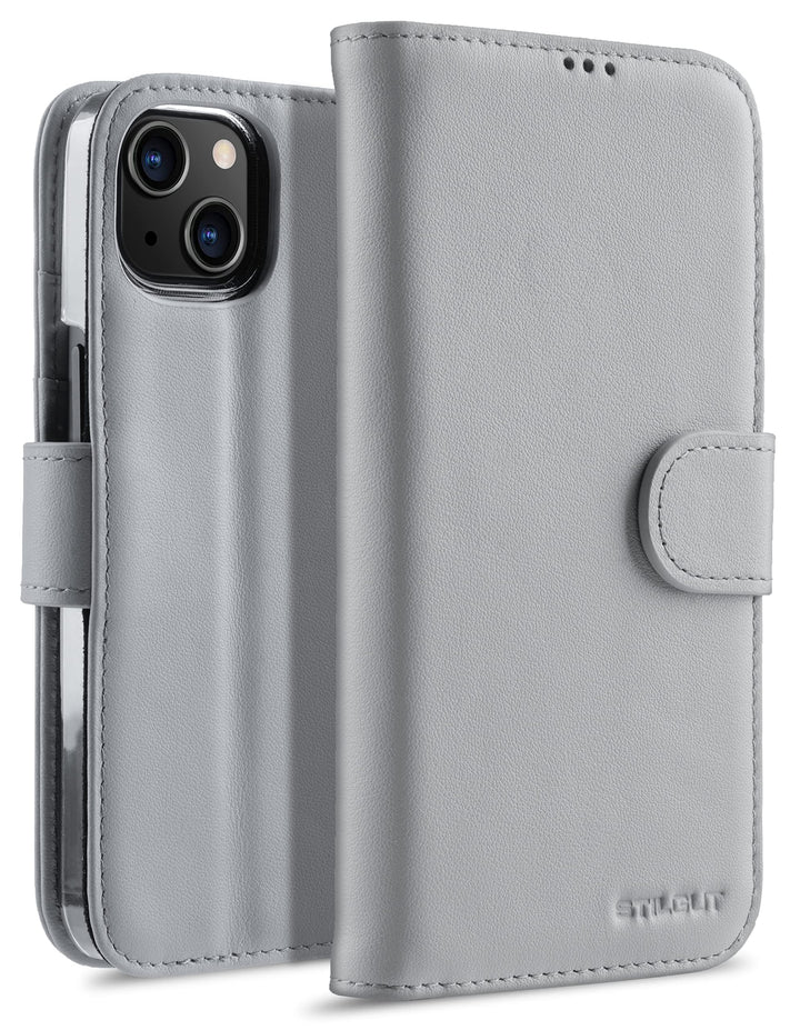 STILGUT Talis kompatibel mit iPhone 13 Mini (5.4“) Hülle mit Kartenfach aus Leder, Flip Cover, Walle