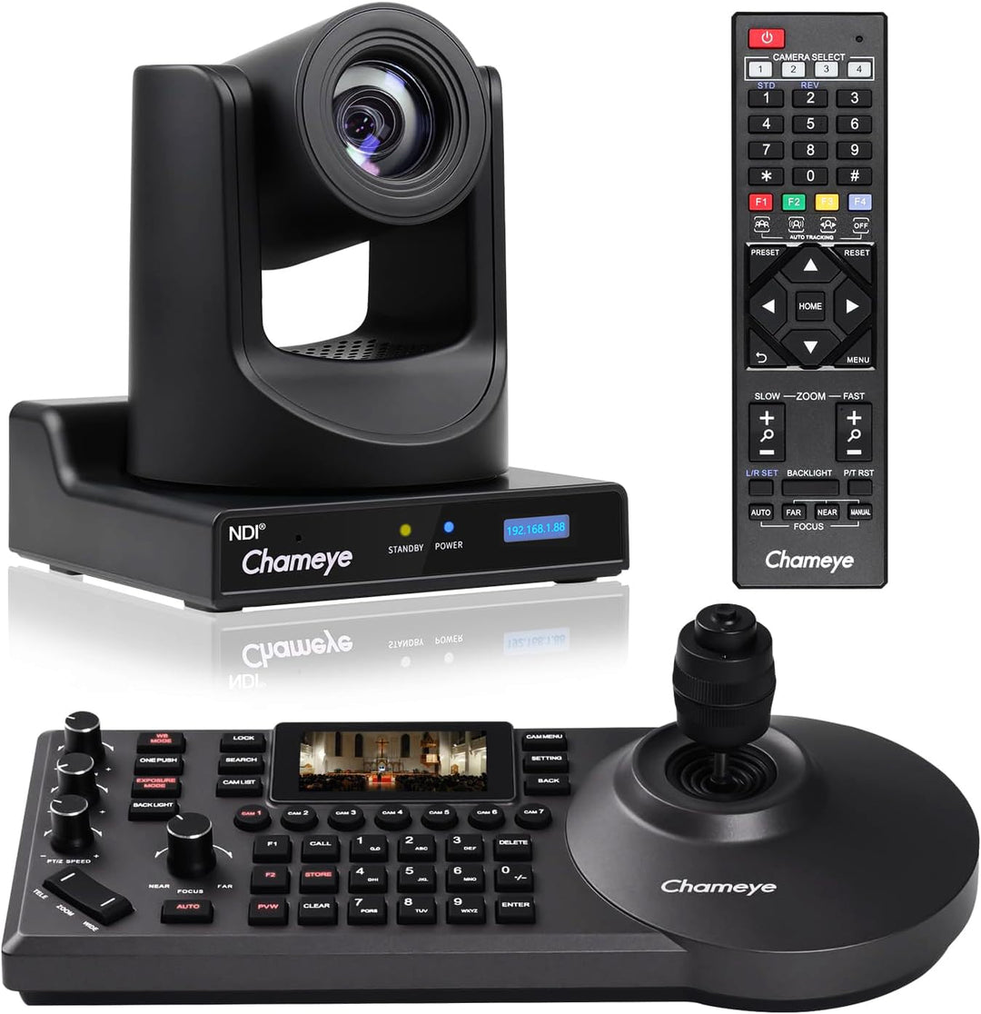 Chameye NDI PTZ Kamera Kit 30x Optischer Zoom KI-Auto-Tracking 3G-SDI HDMI USB3.0, mit 1 Stück 30x-N