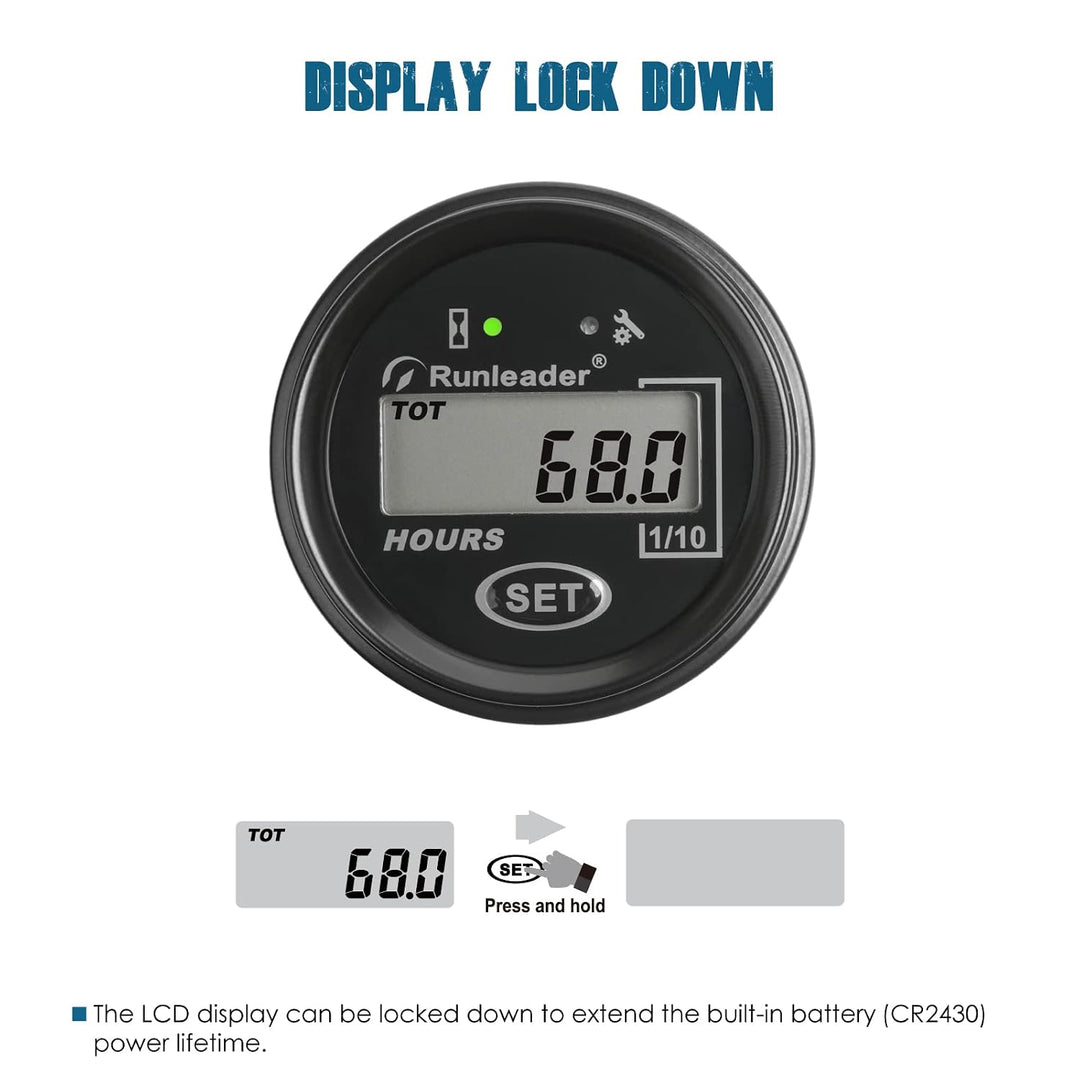Runleader LCD-Betriebsstundenzähler, AC 85 V bis 250 V und DC 60 V bis 150 V,rücksetzbare TOT-Stunde