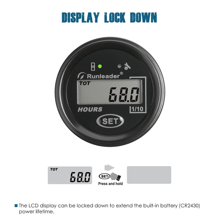 Runleader LCD-Betriebsstundenzähler, AC 85 V bis 250 V und DC 60 V bis 150 V,rücksetzbare TOT-Stunde