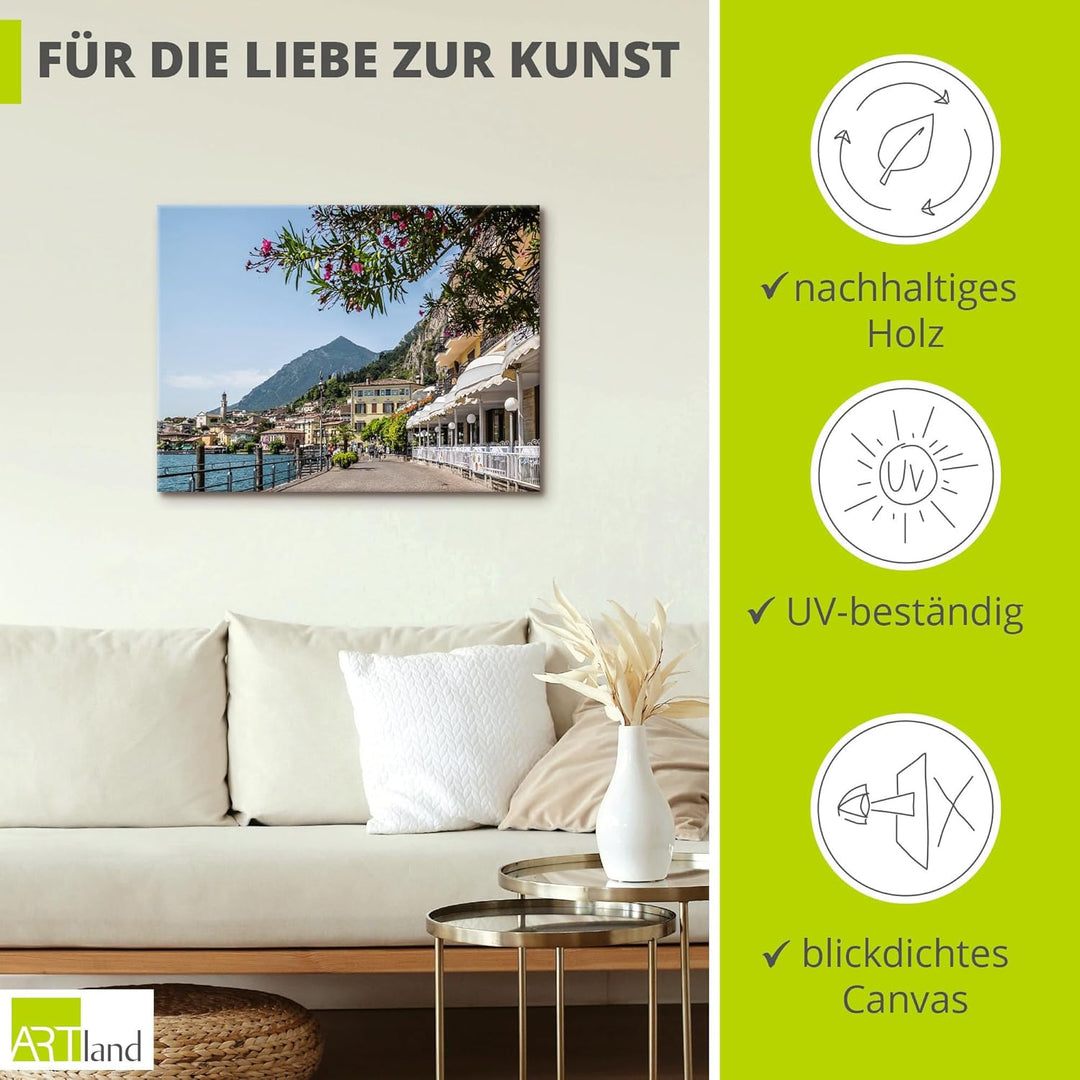 ARTland Leinwandbilder Wandbild Bild auf Leinwand 120 x 90 cm Wanddeko Stadt Pier Promenade Restaura