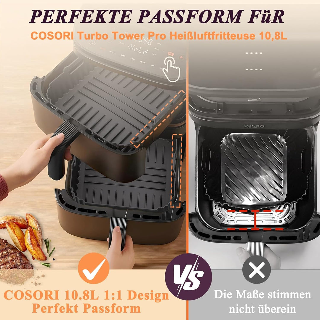 Heissluftfritteuse Zubehör für COSORI Turbo Tower Pro 2 kammern 10,8L(6,5L/4,3L), 2Pcs Airfryer Sili