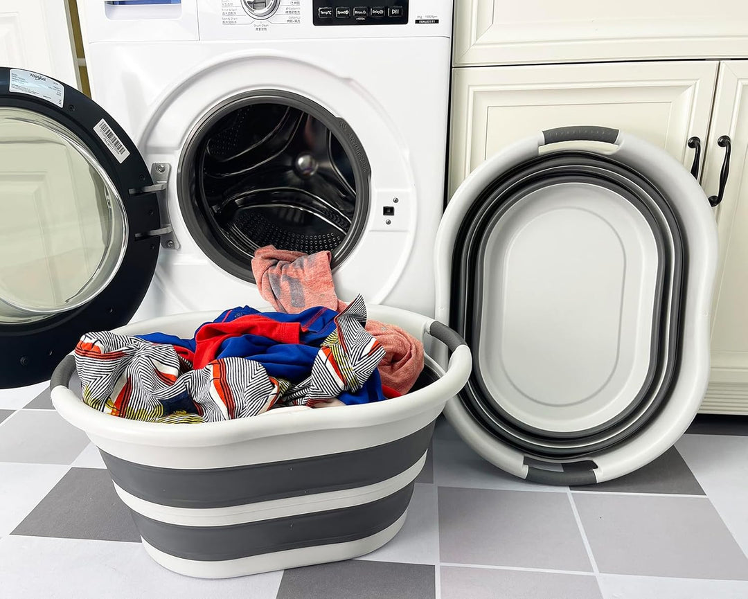 SAMMART 36L zusammenklappbarer Wäschekorb aus Kunststoff–ovale Wanne/Korb–faltbarer Aufbewahrungsbeh