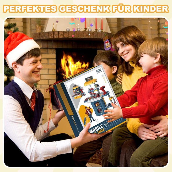 JONRRYIN Werkzeugkoffer Kinder Werkzeug, 46 Stück Werkbank Kinder Set, Werkzeug Spielzeug Set mit Bo