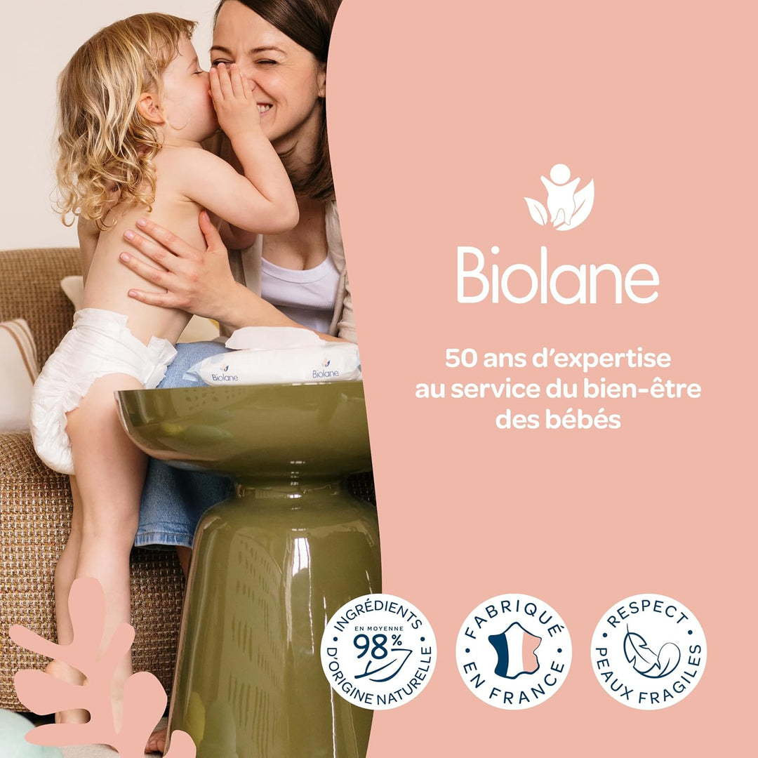 BIOLANE - Babytücher für Gesicht und Hände – 6 Packungen – 384 Tücher (6 x 64 cm) – reinigt und schü