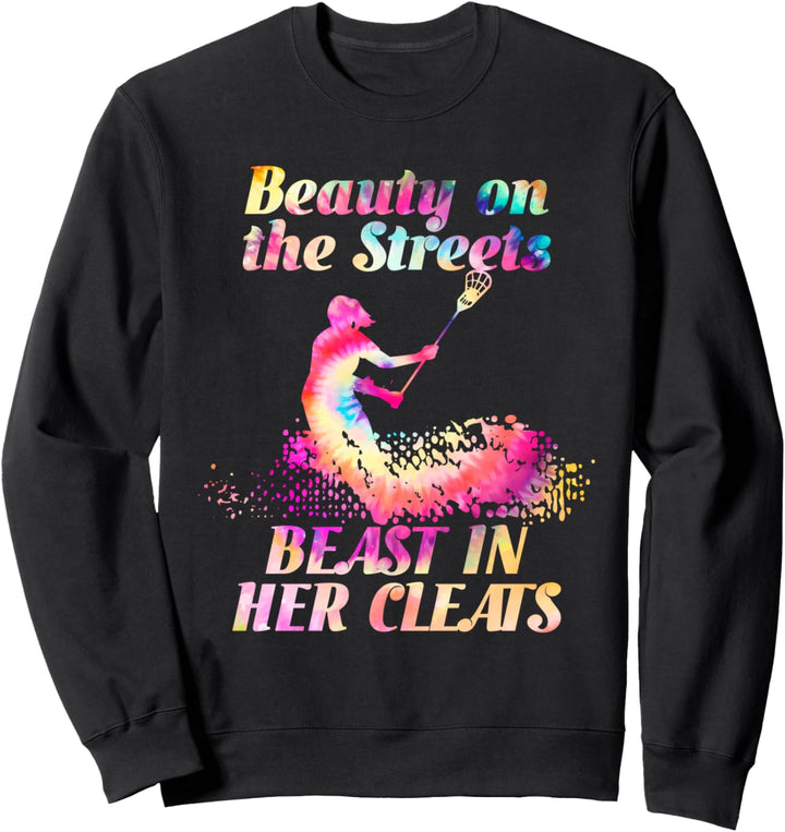 Girls Lacrosse Hippie Tie Dye Colorful Rainbow Design Gift Sweatshirt