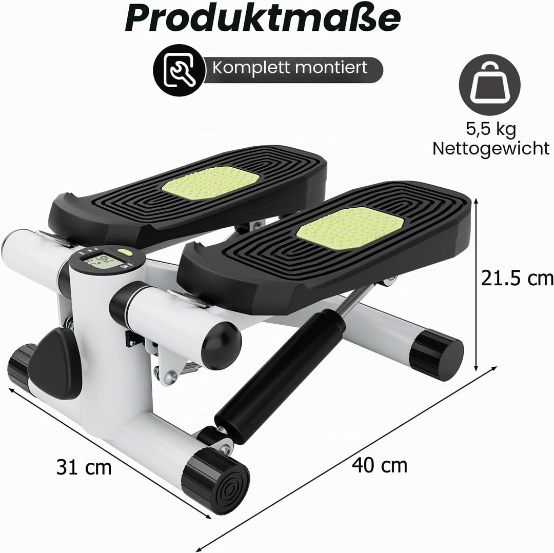 KOMFOTTEU Mini Stepper tragbar, Swing Stepper höhenverstellbar mit Widerstandsbändern, LCD-Bildschir