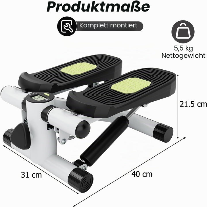 KOMFOTTEU Mini Stepper tragbar, Swing Stepper höhenverstellbar mit Widerstandsbändern, LCD-Bildschir