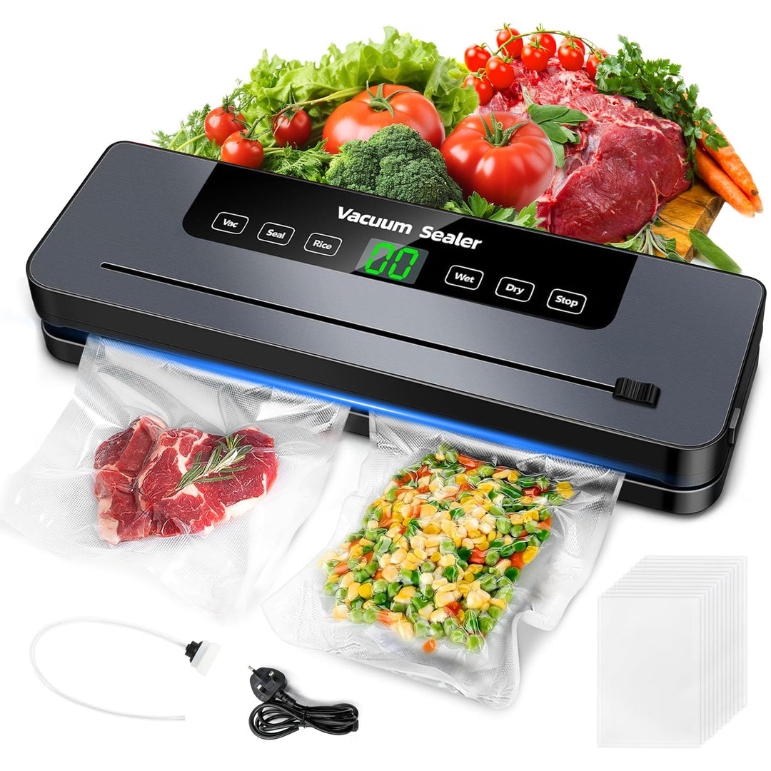 6-in-1 Vakuumiergerät, Vakuumierer mit 30cm Siegelnaht und Digitaler LED-Countdown-Anzeige,50PCS Vak