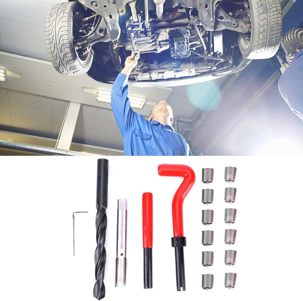 Oumefar 17Pcs Edelstahl-Nachfädler-Gewindebohrungssatz M12x1 5 Gewindeeinsatz-Kit Gewindereparaturwe