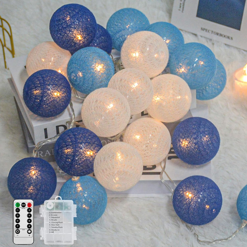 Ciskotu Baumwollkugeln Lichterkette Batteriebetrieben, 20 LED Dimmbar Cotton Ball Lichterkette mit F