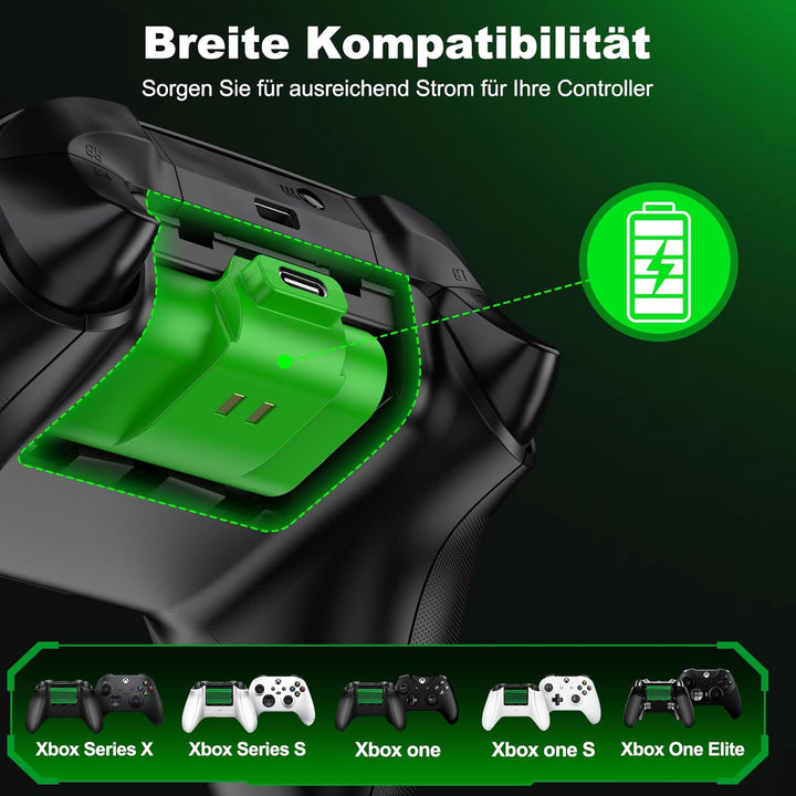 2 x 3600mWh Akku für Xbox Controller, Play & Lade Kit für Xbox Series X Controller, Wiederaufladbare
