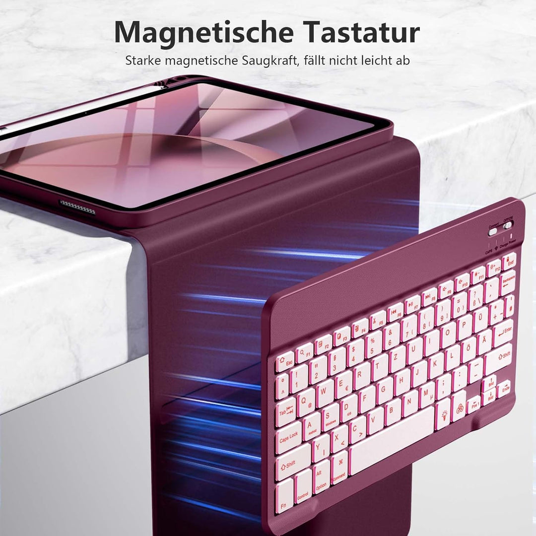 Hülle mit Tastatur für iPad 11 Generation A16/10 Generation (11/10.9 Zoll, 2025/2022), 7-farbige Bel