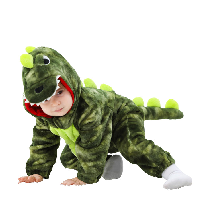 LOLANTA Baby Dinosaurier Drachen Kostüm mit Kapuze, Kinder Flanell Overall, Karneval Kostüm für Klei