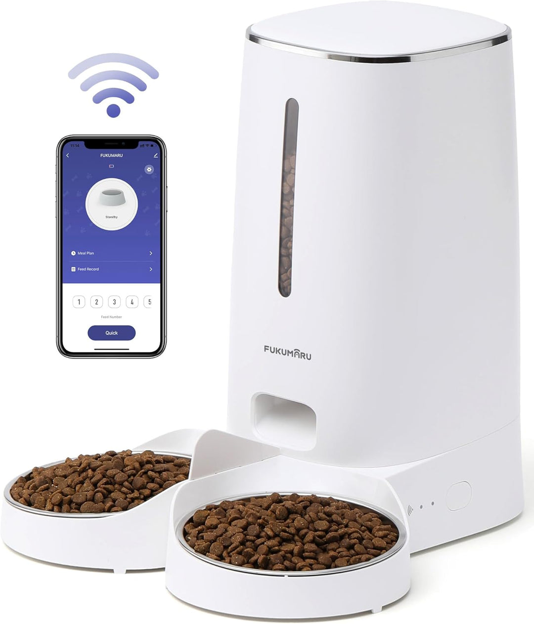 FUKUMARU Futterautomat Katze，4L Katzenfutter Automat WiFi mit Doppelnäpfen, Automatischer Futterspen