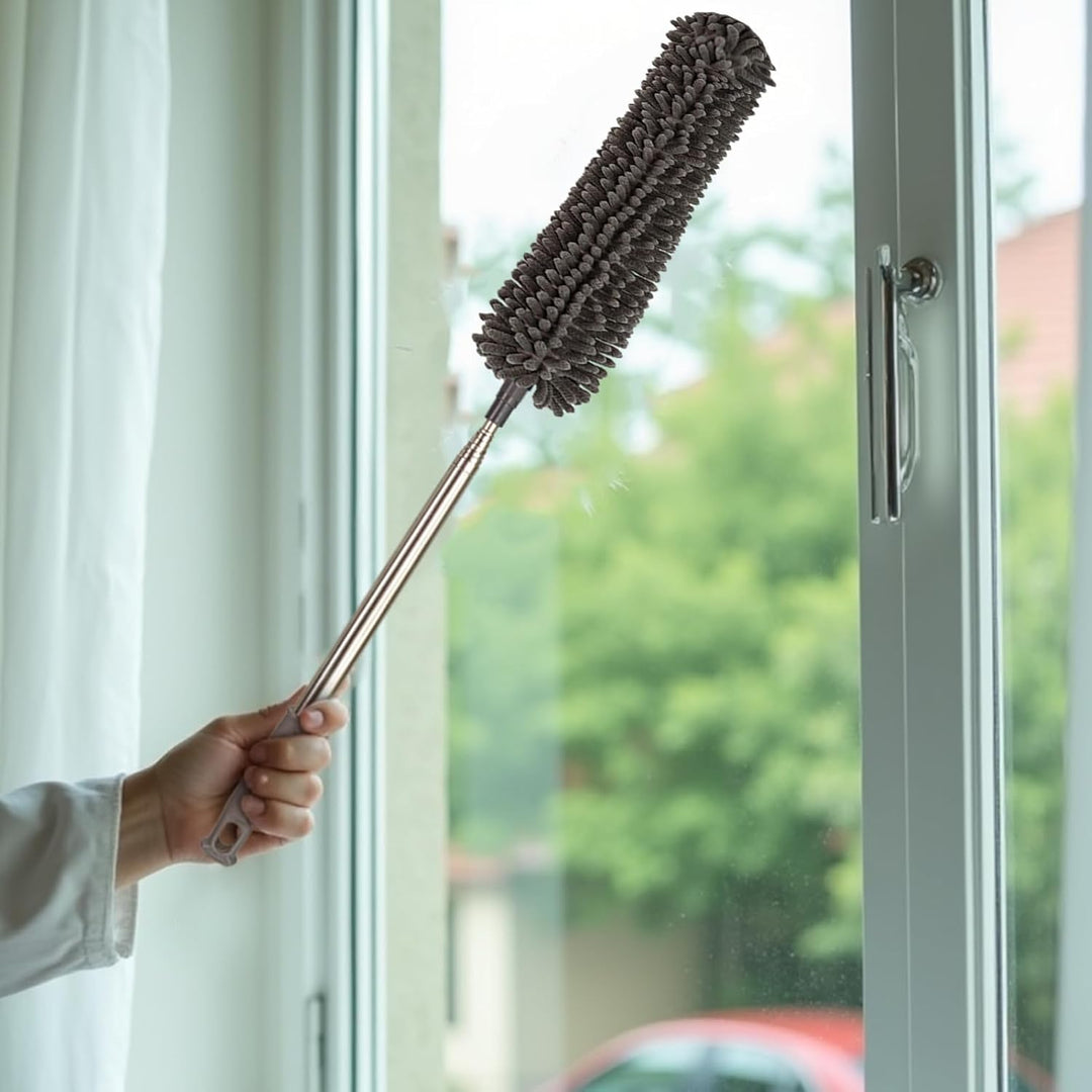 Staubwedel Teleskop Waschbar 8 Stück, Staubwischer Mikrofaser mit 2 Biegbare Eckbesen, Staubwedel La