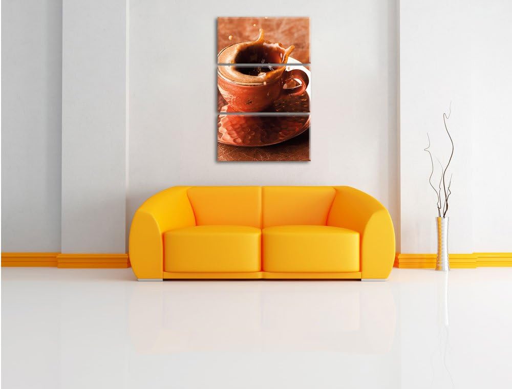 Pixxprint Kaffee spritzt aus Tasse als Leinwandbild/Grösse: 3 Teilig (120x80) cm/Wandbild/Kunstdruck