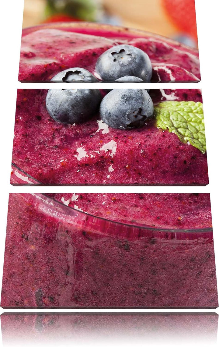 Pixxprint Leckerer Blaubeershake 3-Teiler Leinwandbild 120x80 Bild auf Leinwand