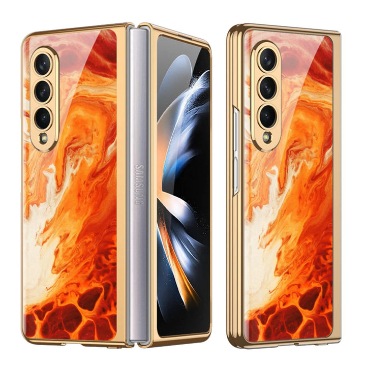 COQUE Galaxy Z Fold 4 5G Hülle,ultradünnes 9H Glas glänzend lackierte Handyhülle,Faltbare Handyhülle