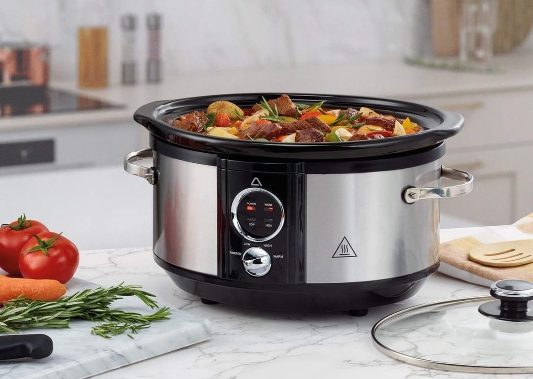 Schongarer 3,5 L Slowcooker Speisenwärmer Keramik-Gartopf Multikocher aus Edelstahl mit Antihaftbesc