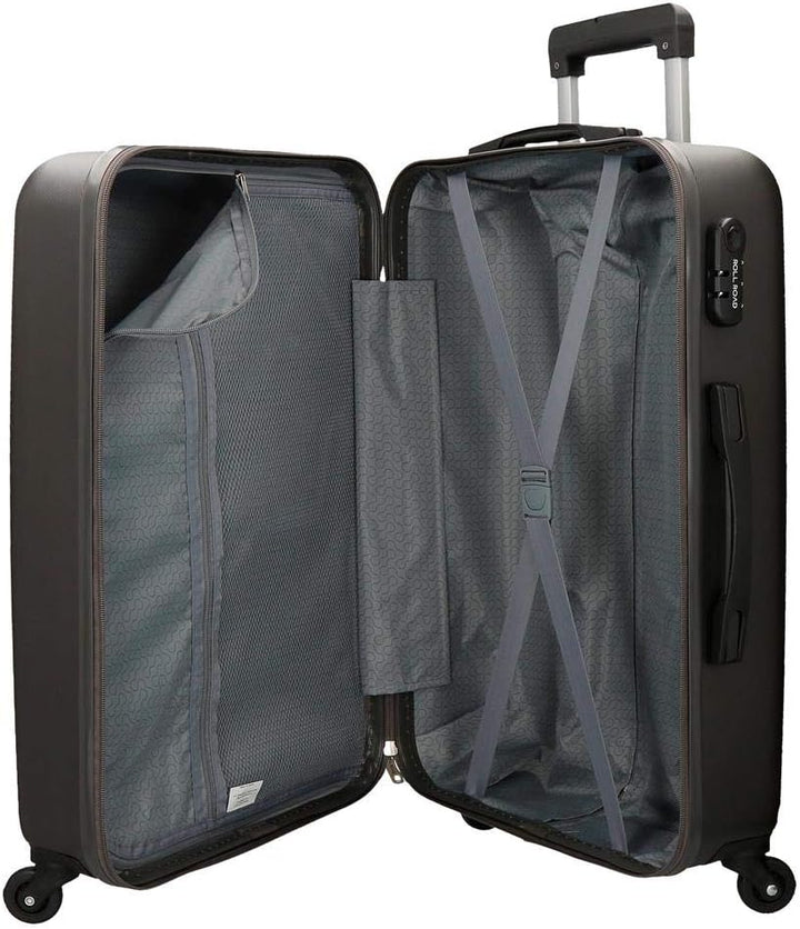 Roll Road Flex Grosser Koffer Grau 51x74x28 cms Hartschalen ABS Kombinationsschloss 91L 3,8Kgs 4 Räd