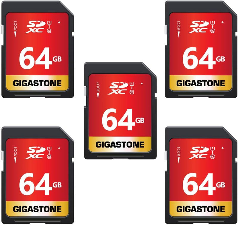 Gigastone 64GB SDXC Speicherkarte 5er-Pack, UHS-I U1 Klasse 10, bis zu 80 MB/Sek. für Digitalkameras