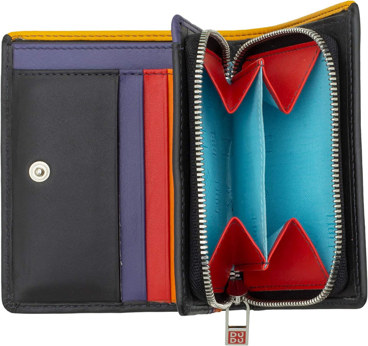 DUDU Kleine Damen-Brieftasche aus farbigem Leder mit Kartenfächern und Münzfach mit Reissverschluss