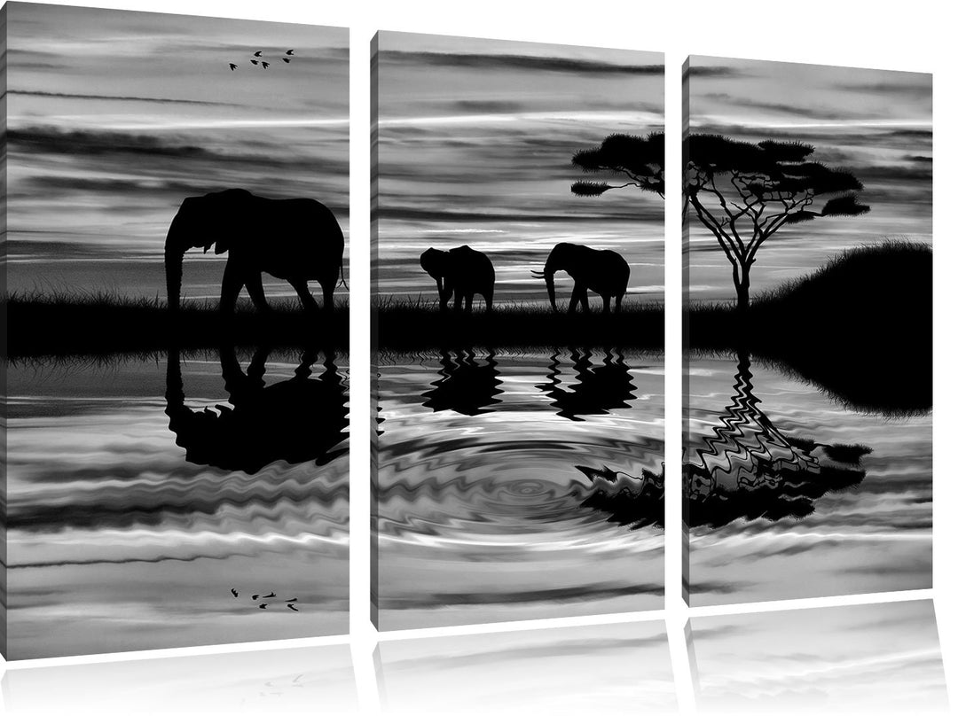 Pixxprint Afrika Elefant in Sonnenschein als Leinwandbild/Grösse: 3 Teilig (120x80) cm/Wandbild/Kuns
