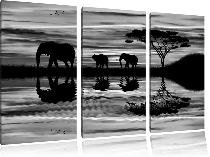Pixxprint Afrika Elefant in Sonnenschein als Leinwandbild/Grösse: 3 Teilig (120x80) cm/Wandbild/Kuns
