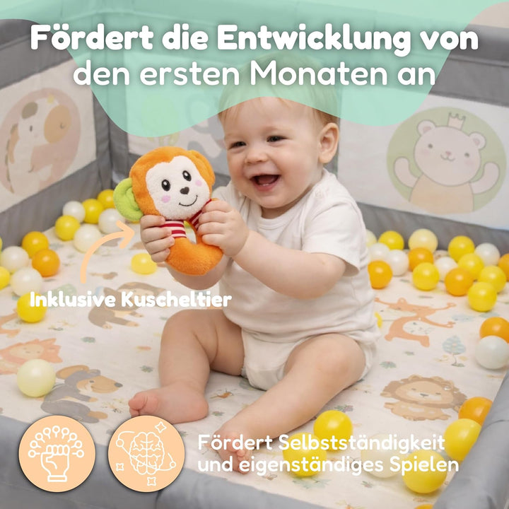 Laufstall für Babys, 180x200 cm, Babymatte, 60 Bälle, Griffe, Tragetaschen, Laufstall mit atmungsakt
