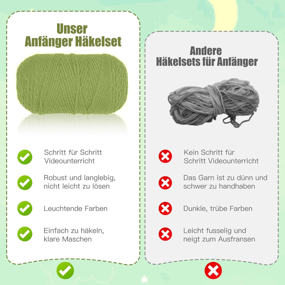 Häkelset für Anfänger, Komplettes Crochet Set mit Videoanleitung, Einfaches DIY Häkeltiere, Perfekt
