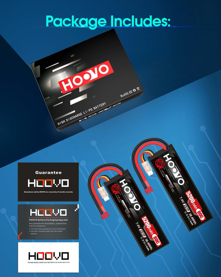 HOOVO RC Batterie 2S LiPo Akku 7,4V 5200mAh 80C Hardcase mit Deans Stecker Batterie Ersatzakku für R