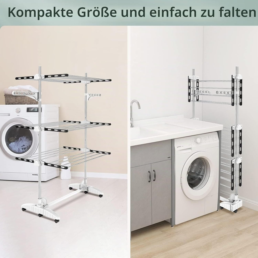 Todeco Wäscheständer Turm Klappbar, Wäschetrockner Ständer 3 Ebenen,Schwarz | Turmtrockner mit 6X Ro