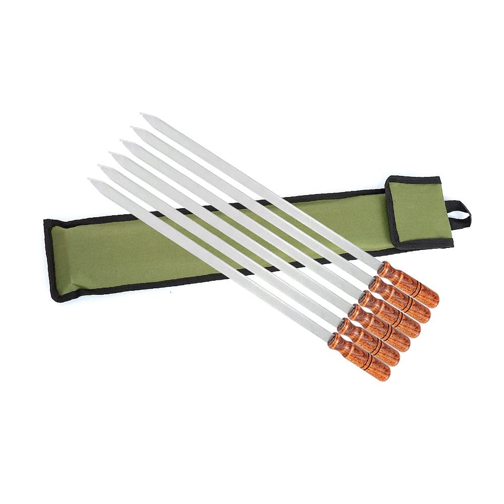 BEM Adana Kebab Spiesse mit Holzgriff - 6 Stück aus Edelstahl, 60 cm Lang, 2 cm Breit, 3 mm Dick