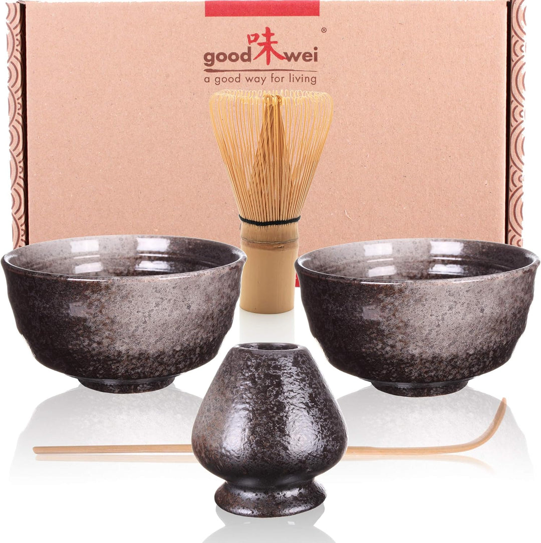 Goodwei Matcha-Set Duo mit Zwei Schalen und Besenhalter (Goma), Keramik, 2X 180 ml, Goma