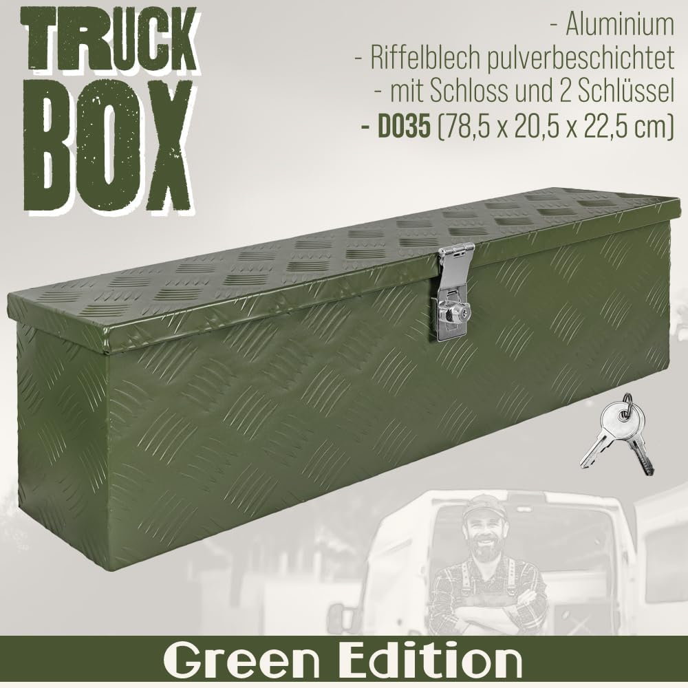 Trucky Deichselbox Grün Werkzeugkasten Truckbox Alu Box Anhänger Kiste mit Deckel Abschliessbar Alub