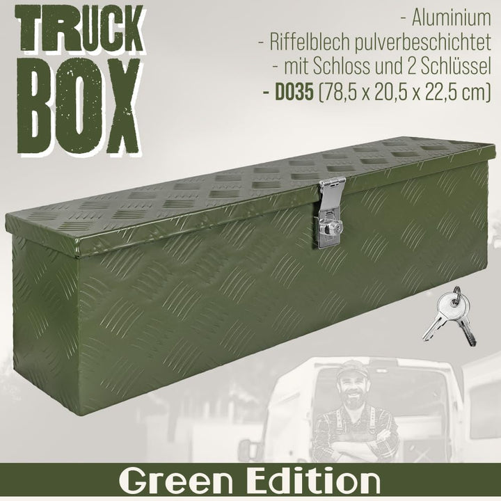 Trucky Deichselbox Grün Werkzeugkasten Truckbox Alu Box Anhänger Kiste mit Deckel Abschliessbar Alub