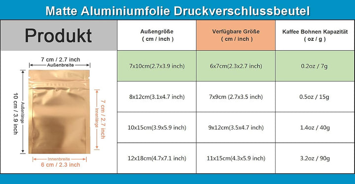 100 Stücke Matte Aluminiumfolie Verpackung Tasche Reissverschluss Selbstdicht Flachbeutel Lebensmitt