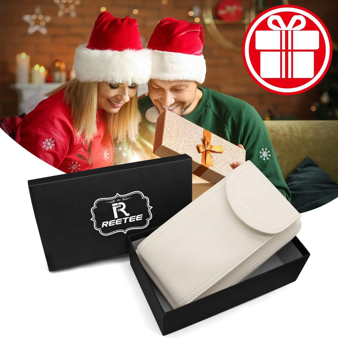 REETEE Handytasche zum Umhängen RFID Schutz Geldbeutel Damen Handy Umhängetasche Leder Viele Fächer