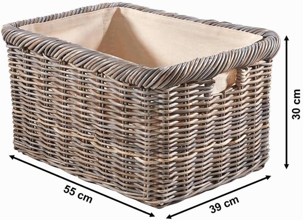 Kobolo Holztrage aus Rattan | Kubu Grey | 55x39x30 cm | handgeflochtener Aufbewahrungskorb mit Griff