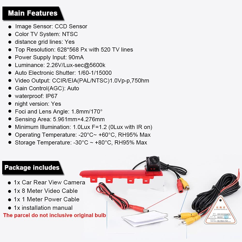 Auto Drittes Dach Original-Bremslicht-Rückfahrkamera, Ersatz für VW T5 Multivan T6 Caravelle Heckkla
