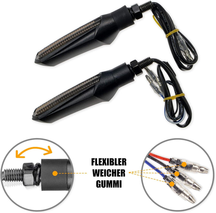 Simda Pro E Mark Led Motorrad Laufeffekt Blinker mit Tagfahrlicht Lauflicht Sequentiell Schwarz Univ