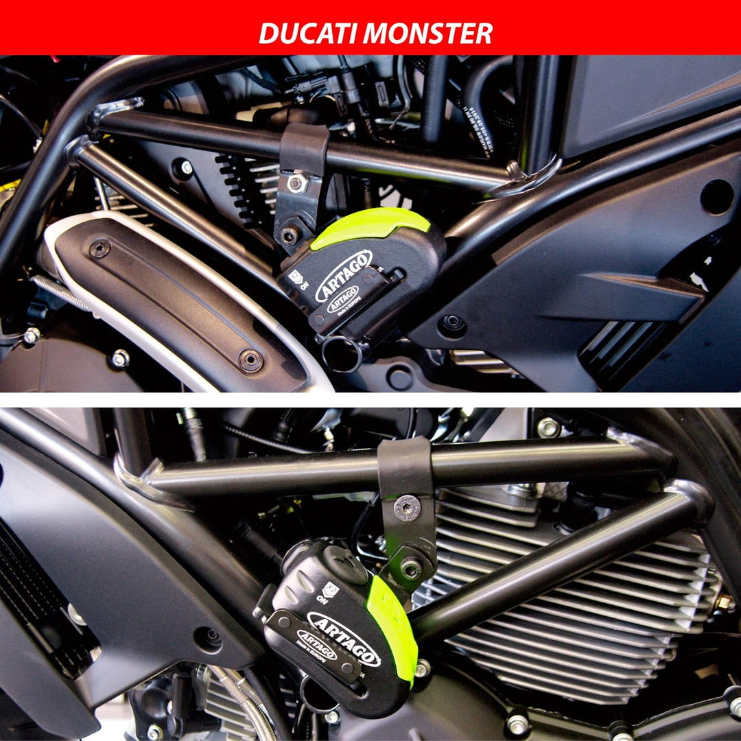 ARTAGO 30X5 Pack Bremsscheibenschloss mit Alarm 120db Hohe Sicherheit + Halterung für Ducati Monster