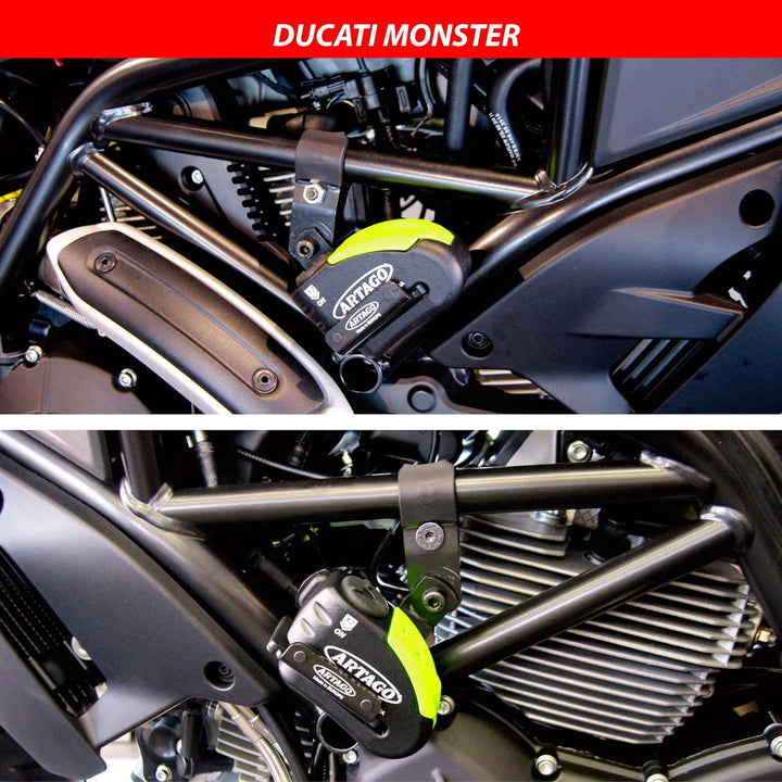 ARTAGO 30X5 Pack Bremsscheibenschloss mit Alarm 120db Hohe Sicherheit + Halterung für Ducati Monster