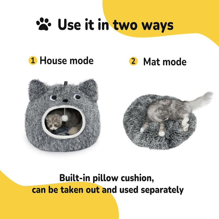 CATISM Katzenhöhle Katzenbett Waschbar Katzenschlafplatz für Katzen Cute Moster Plüsch Haustier Katz